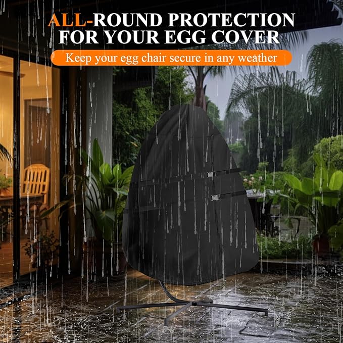 Egg Chair Cover Waterproof, 66x60 Inch Windproof Double Seat Wicker Swing Hanging Egg Chair Cover with Zipper and Buckles, 420D Heavy Duty, Anti-UV, Dust-proof, Black