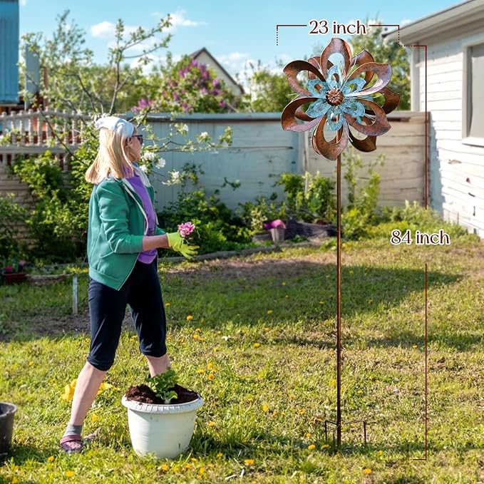 Pure Echo Garden Wind Spinner, 84"H Large Metal Wind Spinners Outdoor Decor | Windmill for Yard Kinetic Art Ornament Wind Sculpture with Stake, Spin Smoothly Easy Assembly, Classic Gift Choice for Family