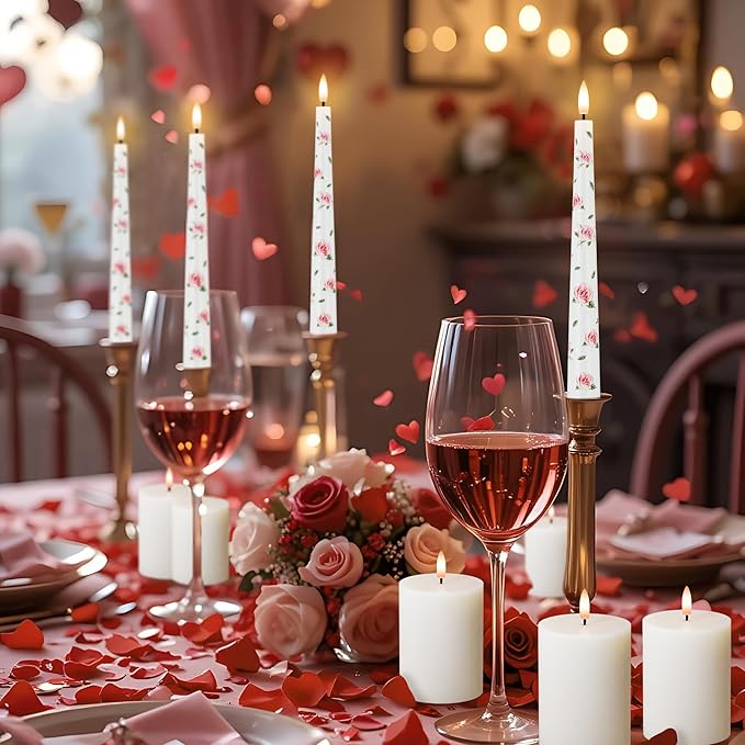 Rose Flameless Taper Candles, 9.6" Real Wax LED Candles with Remote, 3 Pack Flickering Battery Operated Candlesticks for Proposal Wedding Anniversary Romantic Night