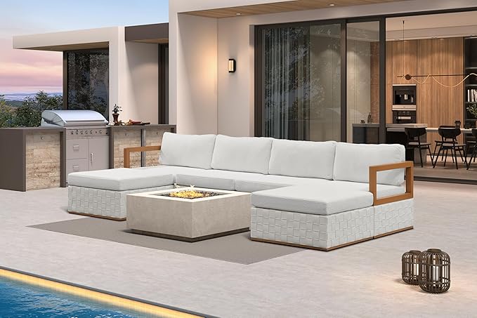 PURPLE LEAF Patio Outdoor Furniture Set 6 Pieces, Premium Leather Outdoor Couch Sectional Sofa, Patio Conversation Sets with Olefin Cushions, Patio Couch for Porch, Balcony, Garden, White