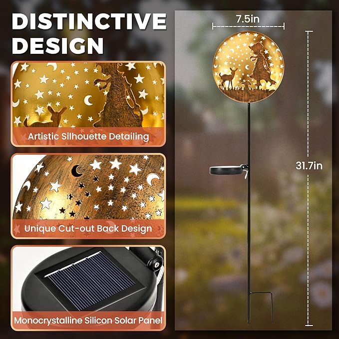Solar Garden Lights, Metal Shepherdess Sculpture Pathway Stakes, Waterproof Outdoor Decorative Lights for Yard Art Patio Garden Porch, Gifts for Women Mom, 1 Pack