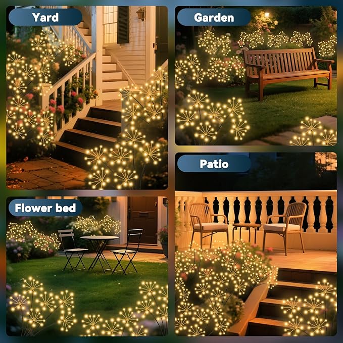 Slyuexu Solar Garden Lights 2 Pack Waterproof Swaying Starburst Light Solar Outdoor Lights for Yard Patio Walkway Pathway Party Wedding Decoration, Unique Gifts for Women, Warm White