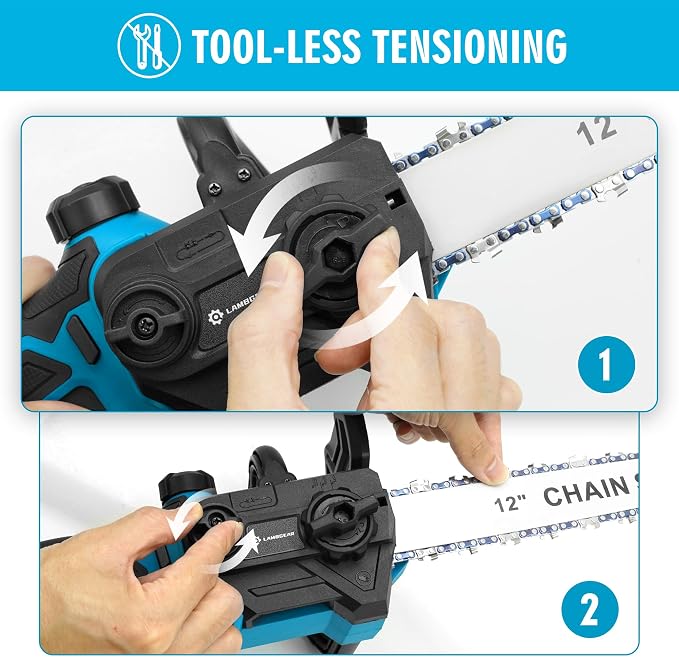 12 Inch Chainsaw Cordless Electric Chain Saw with 2 x 4000mAh Rechargeable Batteries 1 x Chain Powerful Handheld Saw for Tree Trimming Wood Cutting Gardening Tool for Thick Branches and Logs
