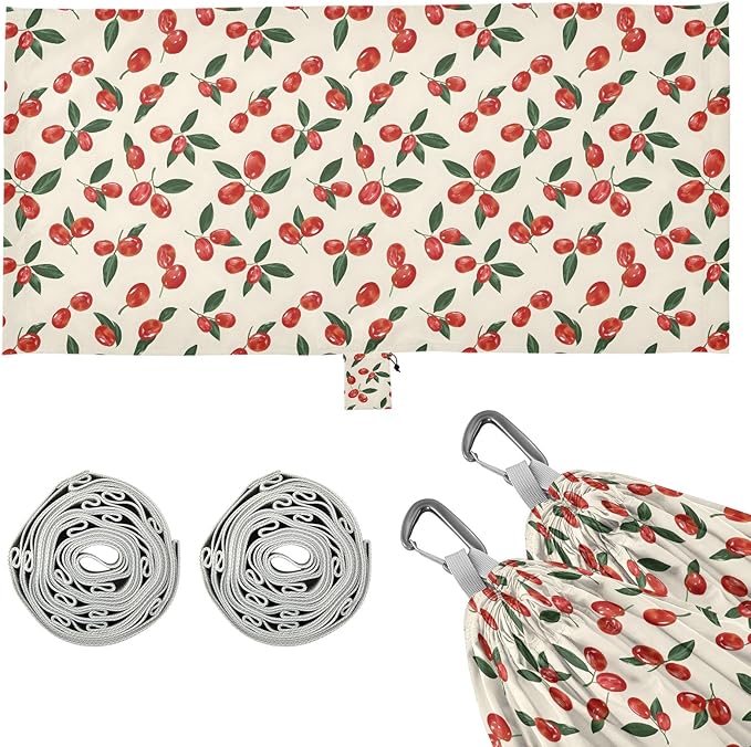 Camping Hammock Outdoor Hammocks for Outside Red Dates Cherry Tomato Beach Trees Portable Lightweight with Pockets Tree Straps Indoor