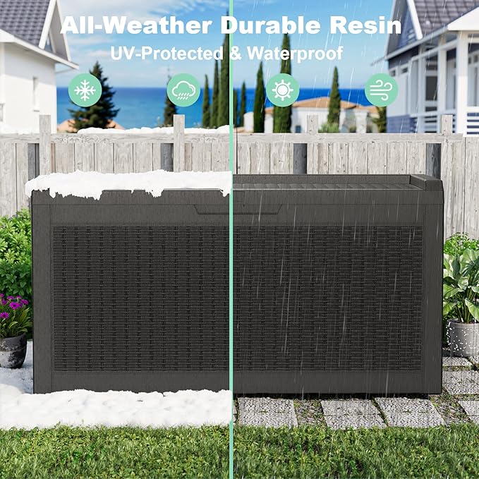 Package Delivery Box, Lockable Resin Outdoor Package, Waterproof Deck Box for Porches, Patios, Indoor & Outdoor Use (70 Gallon, Black)