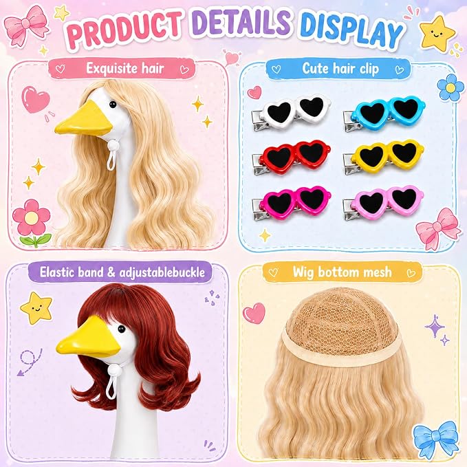 4Pcs Porch Goose Wigs Set Porch Goose Outfits Accessories for Outdoor Statue Accessories Garden Patio Yard Goosey Decoration (6PCS Wigs-A)