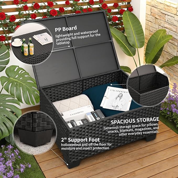 Outdoor Patio Furniture 60000 BTU Outdoor Propane Fire Pit Table Patio Furniture Set 45 In Outdoor Fire Pits 6 Pieces Patio Sofa Outdoor Chairs Anti-slip Cushions Waterproof Covers, Peacock Blue