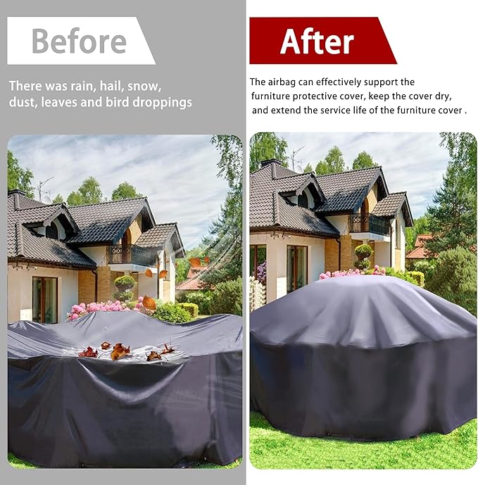 Adnee 46 x 37 Inch Patio Furniture Cover Airbag-Rectangle PP Patio Table Cover Air Pillow-Inflatable Outdoor Furniture Cover Support Prevents Leaves,Water and Snow Pooling