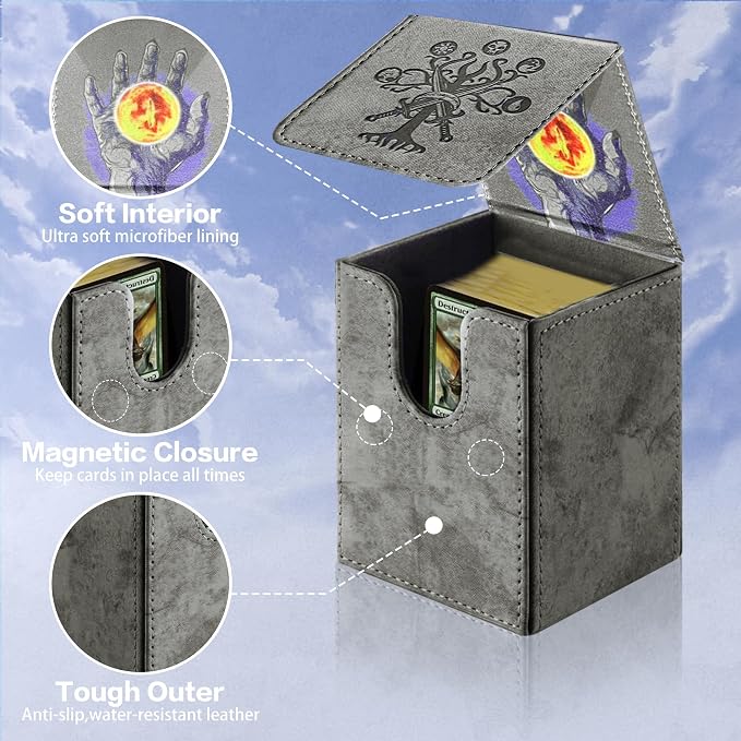 PROMAXIBINDER MTG Card Deck Box, Commander Deck Box Fits 100+ Single Sleeved Cards, Storage for TCG/MTG Crads, PU Leather Strong Magenet (Darkgrey, Tree)