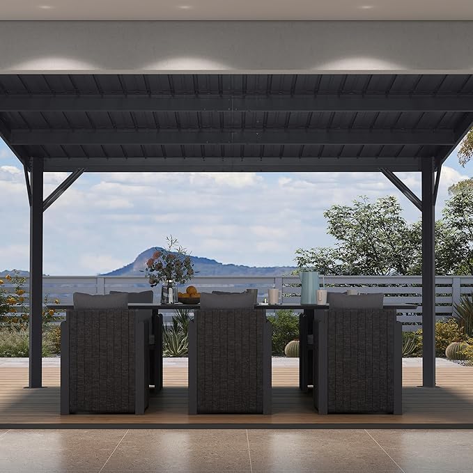 PURPLE LEAF 10' x 12' Outdoor Wall Mounted Gazebo Metal Roof Patio Cover with Drainage System Outdoor Living Shelter for Family Gatherings Backyard Lounge and Dining Area