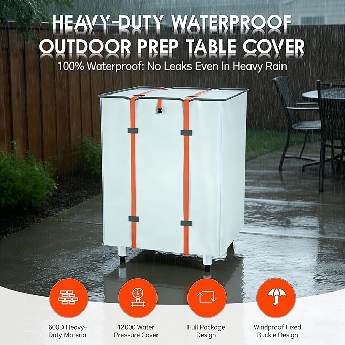 Outdoor Prep Table Cover, Dustproof and Waterproof Stainless Steel Metal Patio Grill Table Cover, All-Season Protection for Outdoor Furniture - 24 x 24 x 30 inches