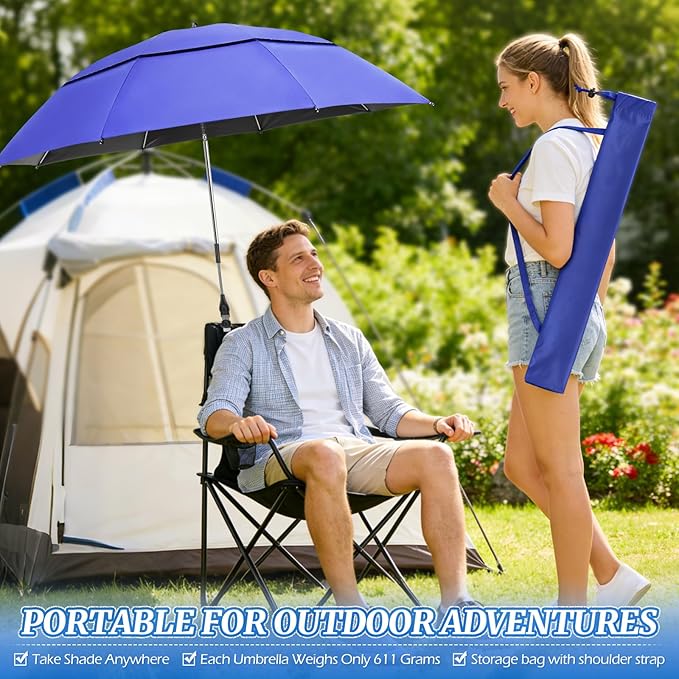 2 Pack 40.9'' Beach Chair Umbrella with 360° Adjustable Canopy & 270° Flexible Clamp, Double Canopy Sun Protection for Wheelchair, Patio, Golf Cart, Camping