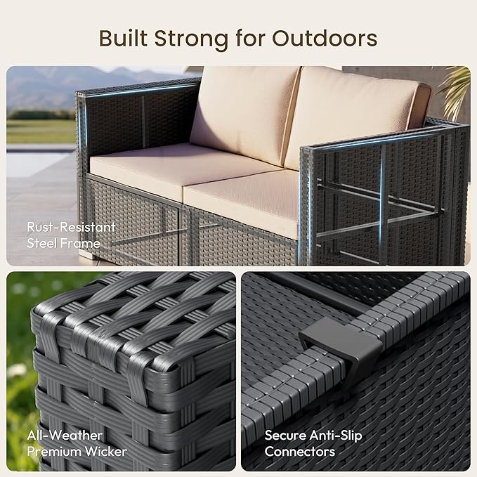 Patio Furniture Set - All-Weather -5 Piece Outdoor Patio Conversation Couch Sets, Modular Wicker Rattan Sectional Sofa for Garden, Patio, Poolside, Backyard, Balcony, Porch,Khaki