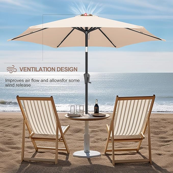 FLAME&SHADE 7.5ft Patio Umbrella - Outdoor Umbrella with Push Button Tilt and Crank for UV Protection, Table Market Umbrella for Garden, Deck, Backyard, Pool and Beach(Beige)