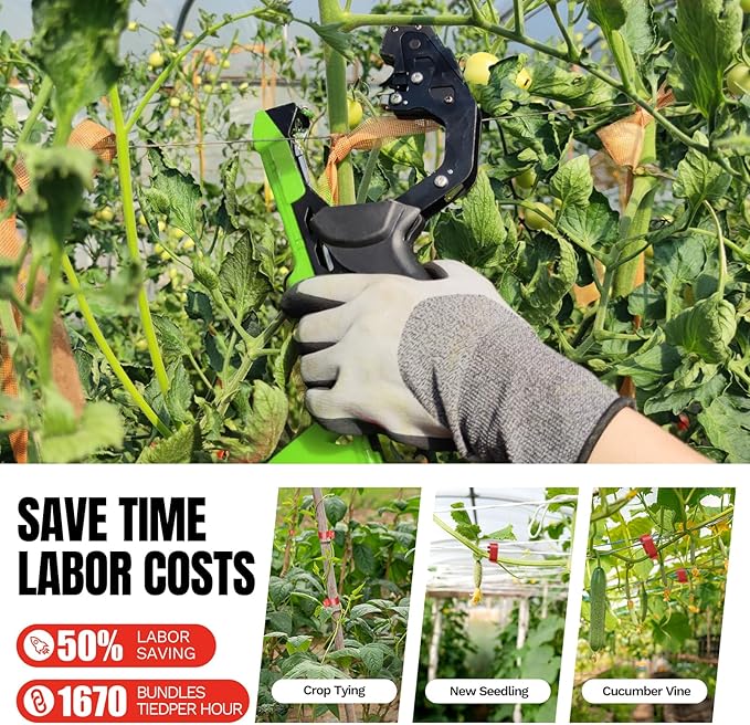 Cekegon Plant Tying Machine, 420g Tapener Tying Tool Plant Tying Tool with 10000pcs Staples 20 Rolls Tape (Green)