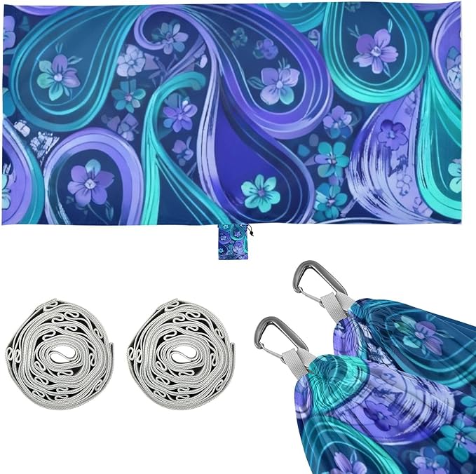 Purple Blue Paisley Outdoor Hammocks with Tree Straps Fabric Hammock for Camping & Hiking Essential