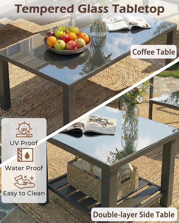 U-MAX Metal Patio Furniture Set with Waterproof Cover, 6 Pieces Outdoor Conversation Set with Coffee Table&Side Table, Outdoor Couch Sofa Modern Setting Set with Beige Cushions for Lawn, Backyard