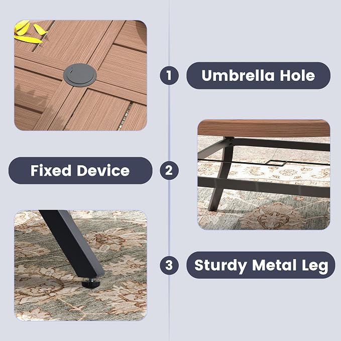 VICLLAX Outdoor Table and Chairs Set for 8, Patio Dining Set of 60 Metal Round Patio Table with Umbrella Hole & 9 Swivel Outdoor Dining Chairs for Backyard Lawn, Charcoal & Walnut