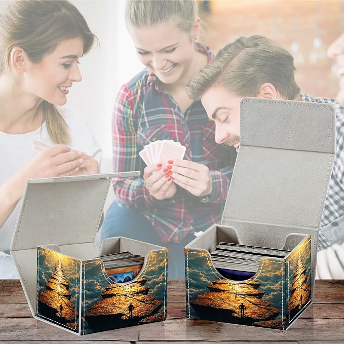 Card Deck Box for MTG, Cards Storage Box Fits 120+ Sleeved, Leather Small Size Strong Magnetic Closing Card Case for Board Games Magic TCG CCG Baseball Collection, Cloud Stone Man