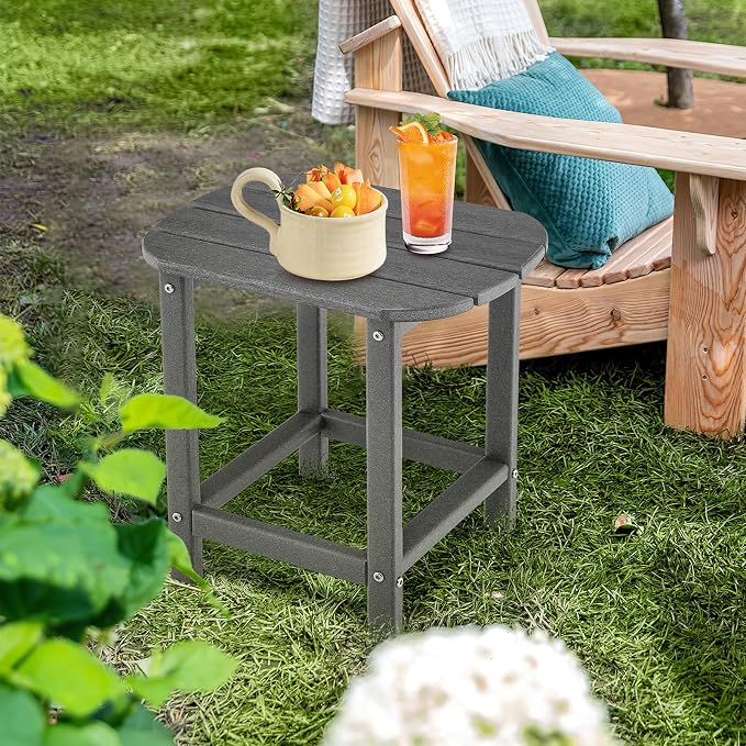 Tangkula Outdoor Side Table, Weather Resistant Adirondack Table, Outdoor Indoor Chairside End Tables, Waterproof HDPE, for Patio Poolside Porch Backyard, Easy Assembly, 19 x 14.5 x 18 Inch (1, Grey)