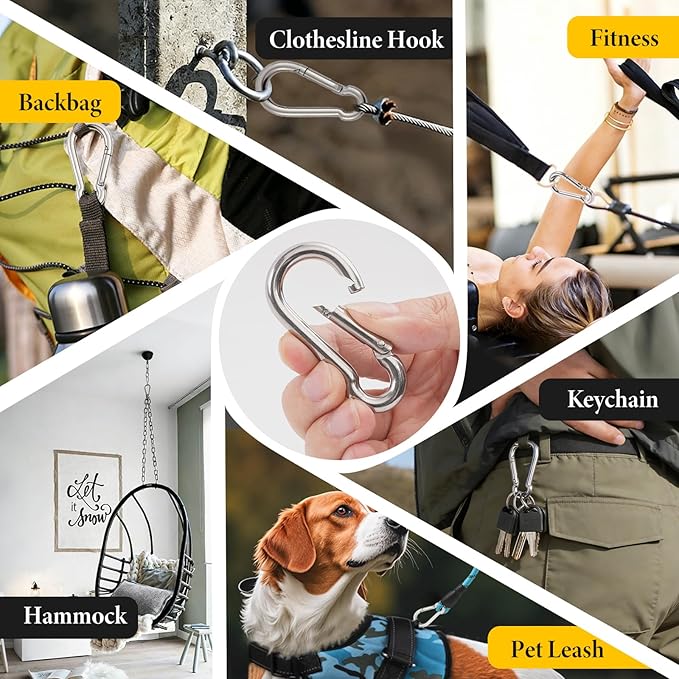 Cyfie 304 Stainless Steel Carabiner Clips Keychain, 4 Packs 2.75 Inch Large Heavy Duty Spring Snap Clip Hooks for Water Bottle, Hammocks, Swing, Camping, Hiking, Outdoors Activities