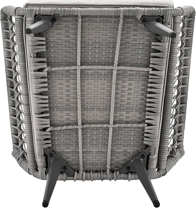 Manhattan Comfort Cannes 3-Piece Patio Conversation Set, Outdoor Furniture | Includes Modern Cushioned Rope Wicker Chairs & End Table, Removable & Washable Cushions, Tempered Glass Tabletop, Grey