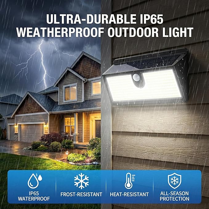 Solar Lights Outdoor, 452 LED 2000LM Ultra Bright Solar Motion Lights Outdoor, IP65 Waterproof Motion Sensor Outdoor Lights, 3 Modes Wireless Security Lights for Fence, Yard, Patio, Garage [4 Pack]