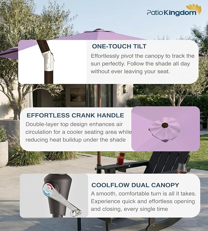 PatioKingdom 10FT Patio Umbrella with Push Button Tilt and Crank, Outdoor Market Umbrella with 8 Fiberglass Ribs, UV Protection Table Umbrella for Pool,Backyard,Garden,Deck