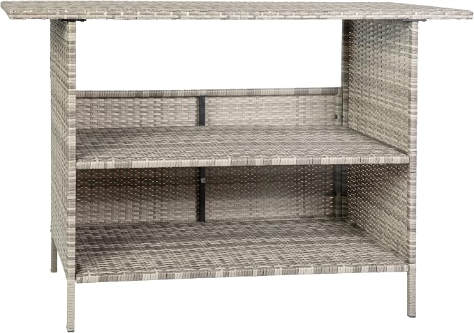 Flash Furniture Marco Indoor/Outdoor Patio Bar Counter Table, All-Weather Wicker Rattan Pattern, 2 Shelves, Gray