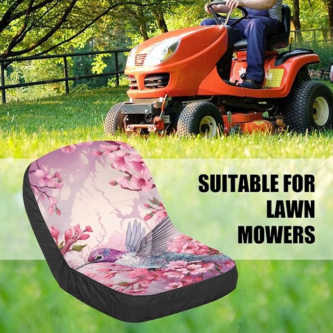 Hummingbird Flowers Lawn Mower Seat Cover Craftsman Lawn Mower Seat Waterproof Heavy Duty Tractors Seat Decor Accessories