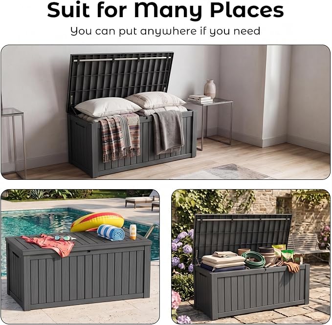 Large Outdoor Storage Box Waterproof, UV Resistant Resin Deck Box for Patio Furniture,Garden Tools,Cushions (Black, 150 Gallon)