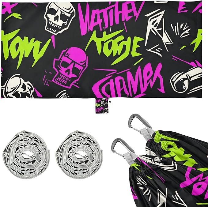 Punk Peach Black Skulls Rock 330lb Capacity Outdoor Hammocks with Tree Straps Hanging Hammock for Outside Patio Garden amacas para patios con Base de adultos