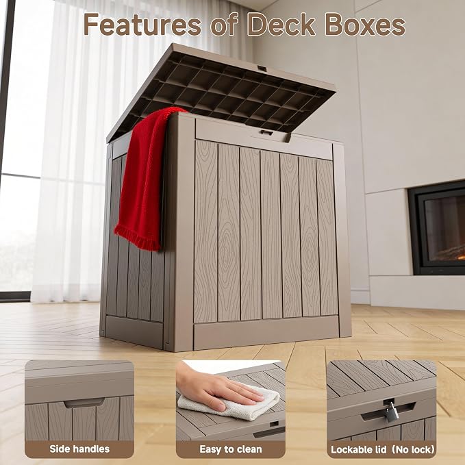 Deck Box Large Outdoor Storage for Patio Furniture,Outdoor Cushions,Garden Tools and Pool Supplies,Waterproof,Resin,Lockable (Grey, 37 Gallon)
