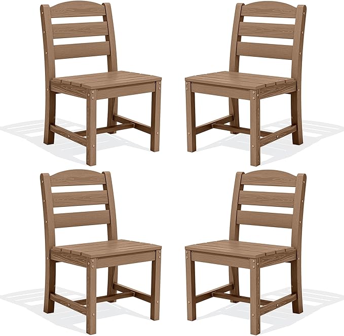 SERWALL Outdoor Armless Dining Chairs Set of 4, All-Weather HDPE Patio Dining Chair with 19.7" Widened Seat, for Backyard, Deck, Lawn and Garden, Brown