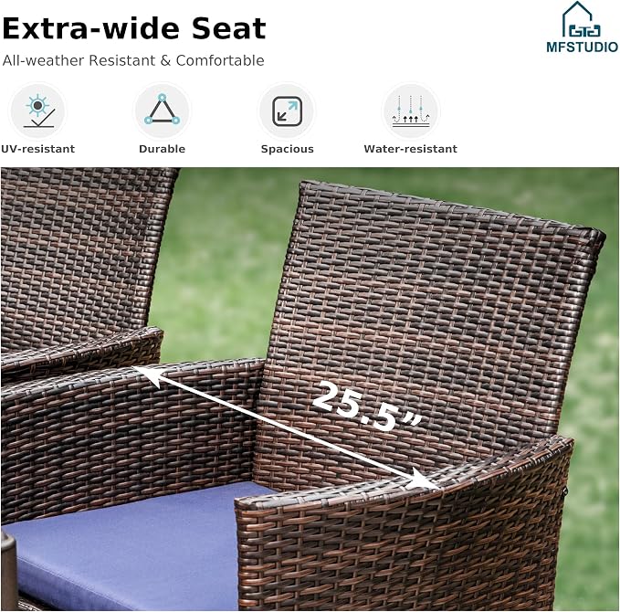 MFSTUDIO Outdoor Dining Sets for 6, 7 Pieces Outdoor Rattan Dining Table Furniture Set, Patio Table and Chairs for 6, Wicker Patio Dining Set for Porch, Backyard