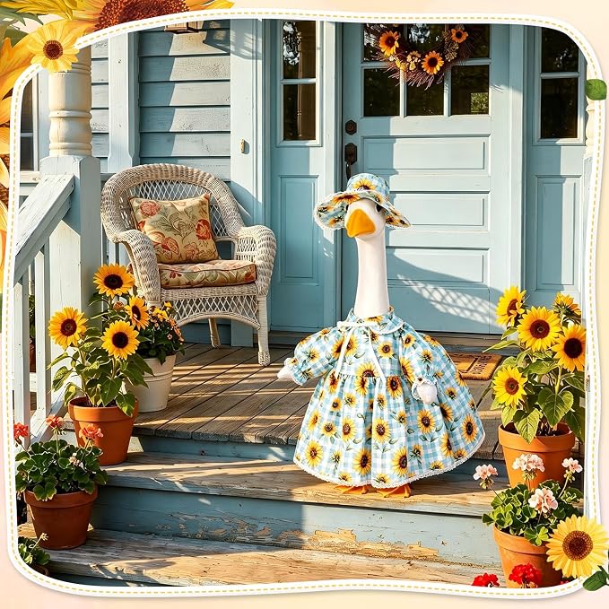 FuWeave Fall Porch Goose Outfit for Lawn Decor | Fits 23"/17" Lawn Plastic/Cement Statue Goose Costume Dress for Front Outdoor Courtyard Garden Patio Yard Decoration