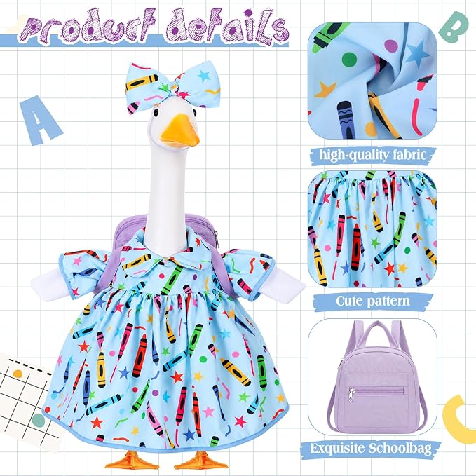Mindsoft Back to School Porch Goose Outfit Teacher Goose Clothes Costume Statues Decor for 23" School Classroom Lawn Garden Patio Outdoor Statues(Backpack Style -Light Sky Blue)