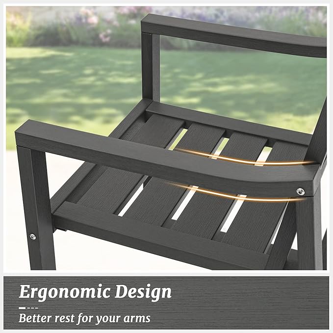 Cozyman HDPS Outdoor Dining Chairs Set of 4, 350LBS, Patio Dining Chairs with Armrest, All Weather Outdoor Kitchen Chairs with Square Frame Legs for Outdoor Indoor, Lawn, Garden, Backyard, Dark Gray