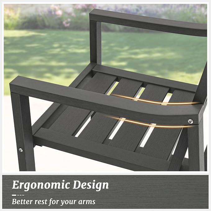 Cozyman HDPS Patio Dining Chairs Set of 2, 350LBS, with Armrest, All Weather Kitchen Chairs with Square Frame Legs for Indoor Outdoor, Lawn, Garden, Backyard, Dark Gray