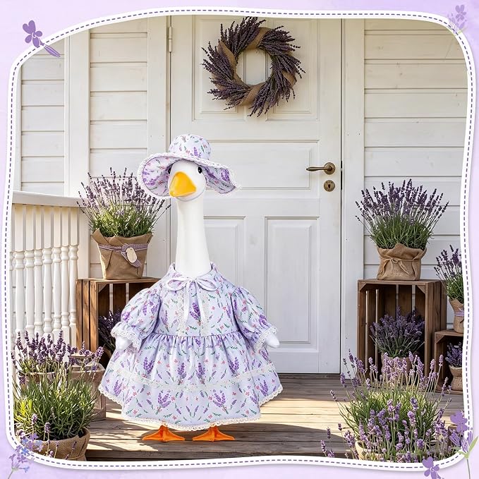 FuWeave Fall Porch Goose Outfit for Lawn Decor | Fits 23"/17" Lawn Plastic/Cement Statue Goose Costume Dress for Front Outdoor Courtyard Garden Patio Yard Decoration