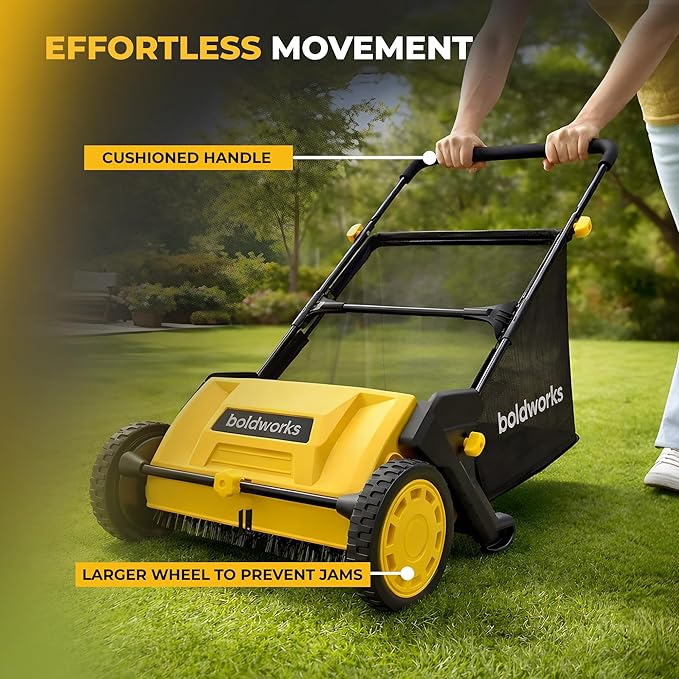 Push Lawn Sweeper 21" Walk Behind Leaf Collector for Lawn and Yard with 103L Hopper Bag Adjustable Height Grass & Leaf Picker for Lawn Cleanup