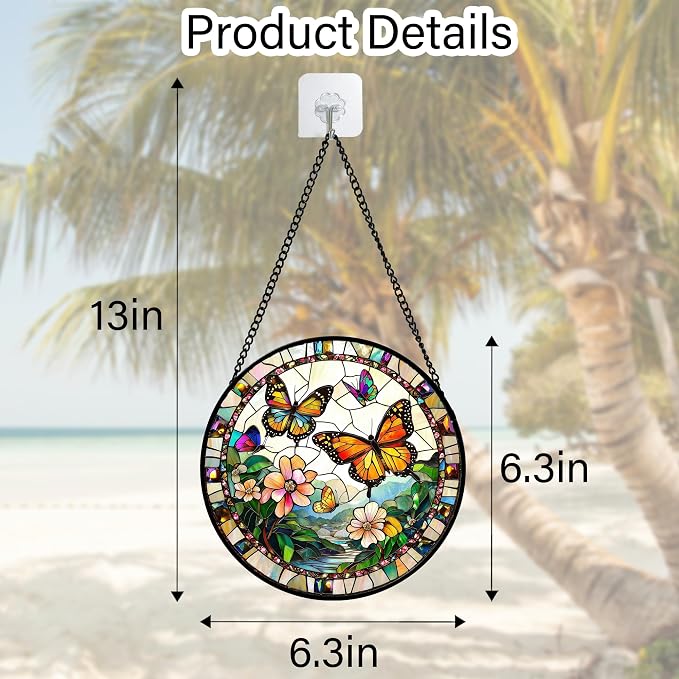 DASTOLL Stained Glass Window Hanging, Butterflies Flying in the Sky Suncatcher for Doors Home Sun Catchers Decoration and Christmas, Mother's Day Birthday Gifts for Women, Men, and Mom 6.3 in