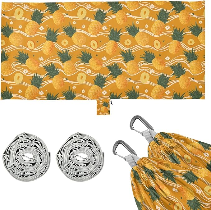 Camping Hammock Outdoor Hammocks for Outside Orange Pineapple Cute Beach Trees Portable Lightweight with Pockets Tree Straps Indoor