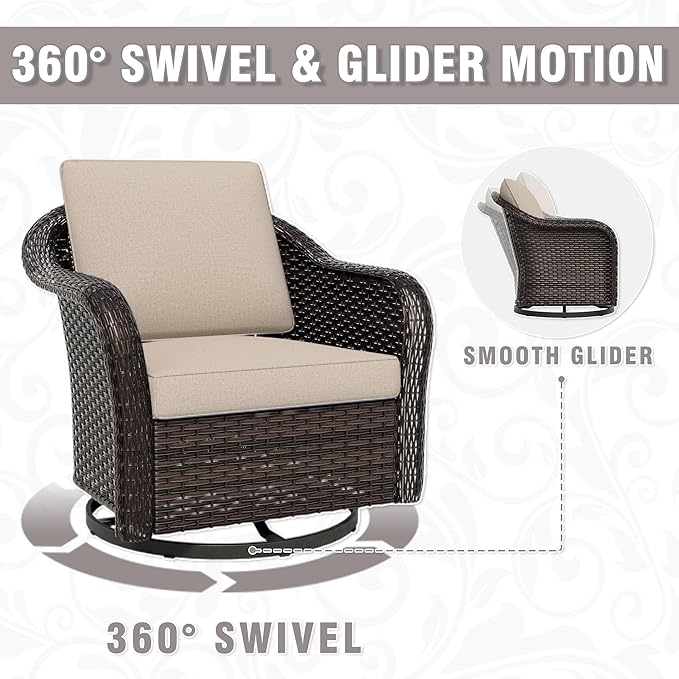 3 Piece Patio Wicker Conversation Set, All-Weather Use Outdoor Wicker Loveseat with 2 PE Rattan 360 Swivel Chair, Ideal for Porch, Backyard, Balcony, Poolside, Beige