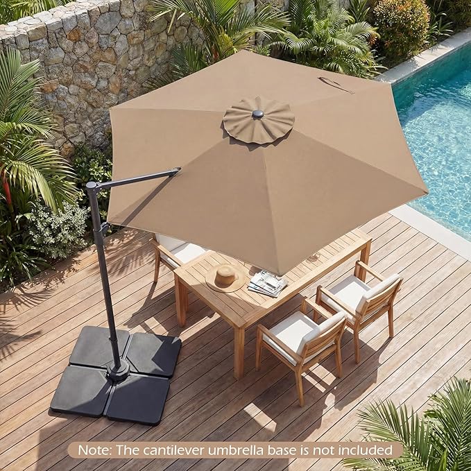 Tangkula 10FT Patio Umbrella, Offset Cantilever Outdoor Umbrella with 360 Degree Rotation, Air Vent, Cross Base for Pool Deck Garden Backyard (Tan)