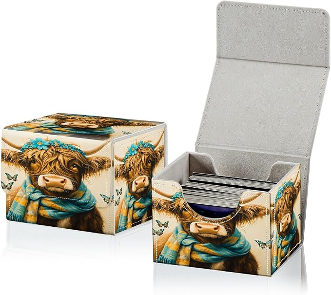 Card Deck Box for MTG, Cards Storage Box Fits 120+ Sleeved, Leather Small Size Strong Magnetic Closing Card Case for Board Games Magic TCG CCG Baseball Collection, Blue Towel Cow