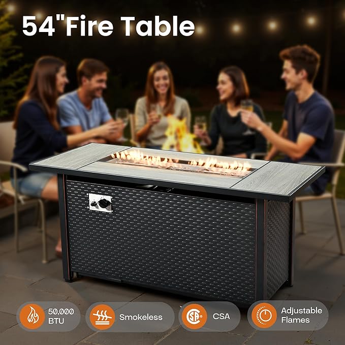 ovios 10 Piece Patio Sectional Furniture with 42in Fire Pit Table, Rattan Wicker Coversation Setwith Single Chairs, Outdoor Sofa Set for Outside Porch Balcony Backyard Pool, Navy Blue