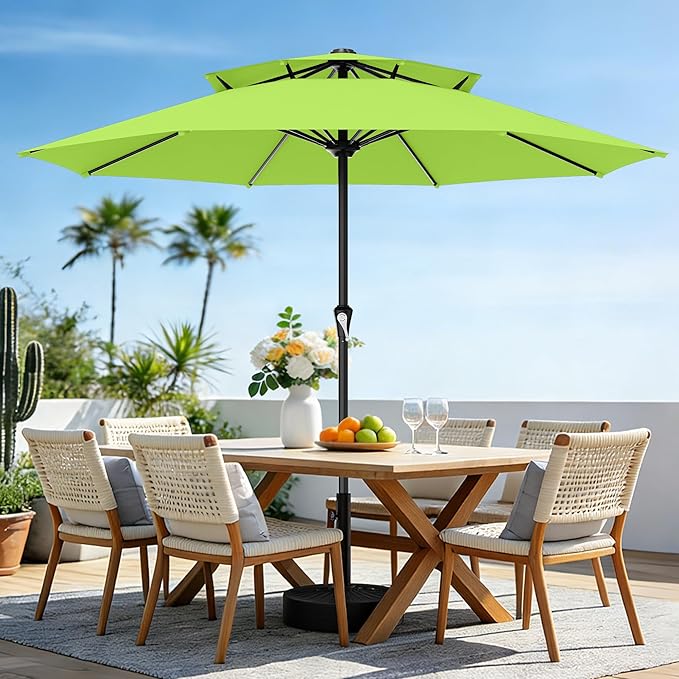 AreShark 11ft 2 Tiers Patio Umbrella - Outdoor Umbrella Waterproof UV Protection, Market Table Umbrella w/ 8 Sturdy Ribs&Crank for Pool, Porch, Garden(Apple Green)
