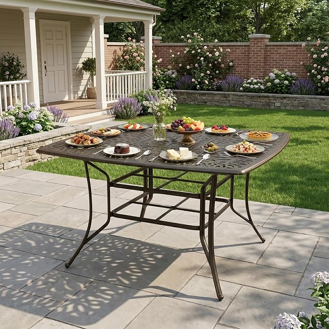 VIVIJASON 64" Square Patio High Bar Table for 8, Outdoor Large High Dining Table with 2.2" Umbrella Hole, Weather-Resistant Patio Dining Table for Deck Garden Backyards, Dark Bronze