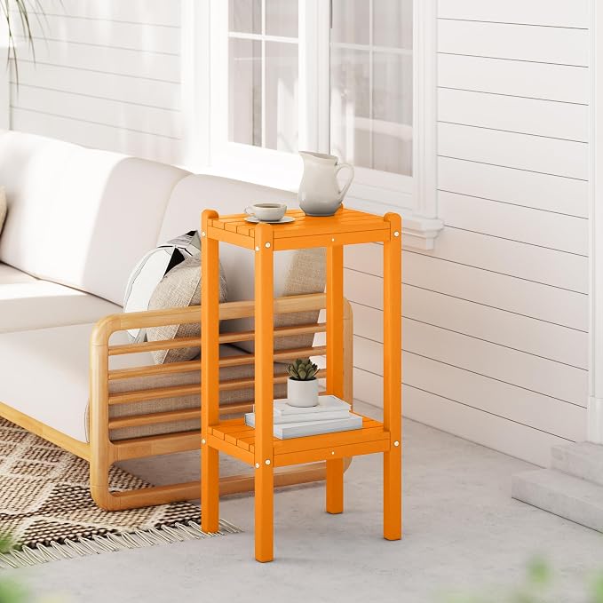 Costaelm Outdoor Side Table, 2-Tier Small Patio Coffee Tables for Outside, Outdoor End Tables for Patio, Adirondack Side Table for Outside, Outside Table for Pool, Porch, Garden, Orange